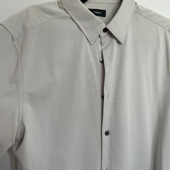 Theory Light Grey Button Up Dress Shirt Large Stretch Long Sleeve - Picture 3 of 4